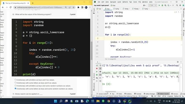 NPTEL The Joy of Computing using Python week 5 quiz assignment answers with proof of each answer смотреть онлайн