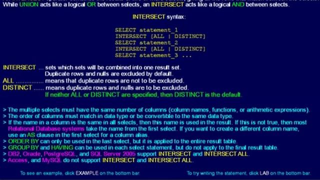 SQL 124 INTERSECT or How can I match data from other tables? смотреть онлайн