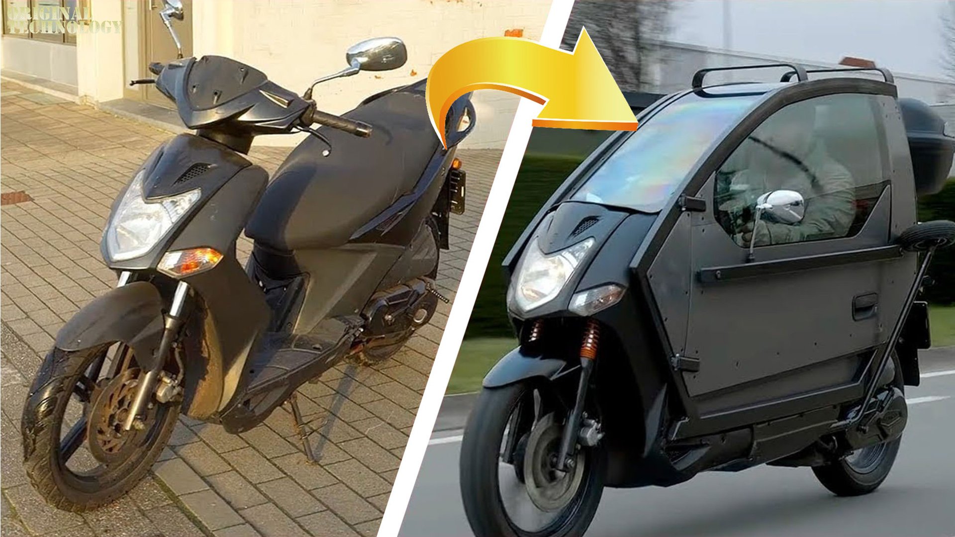 Мужчина сделал невероятный мотоцикл из старого скутера.