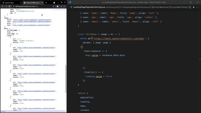 Quasar Vue's QTable (3/6) - Loading State, Pagination, and Sorting смотреть онлайн