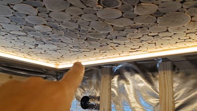 Пано из мозжевельника с подсветкой в бане на потолке. смотреть онлайн