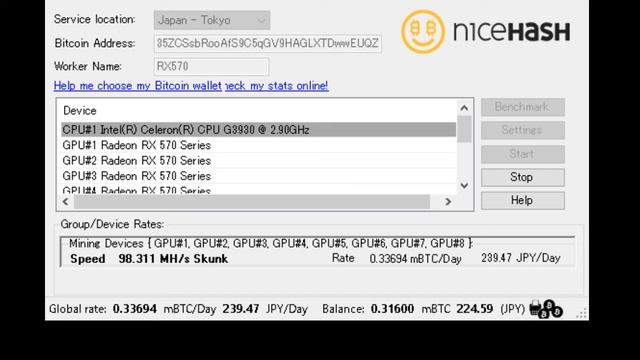 NiceHash Miner Legacy V1.9.0.7 RX570 4GB 8 Cards смотреть онлайн