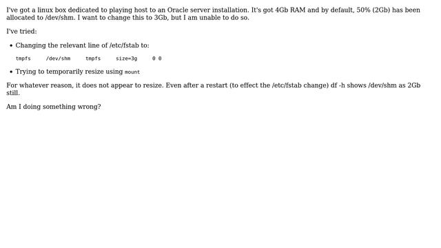 Unix & Linux: Resize / remount /dev/shm not working смотреть онлайн