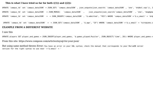 Databases: Mysql JSON update by value of a key смотреть онлайн