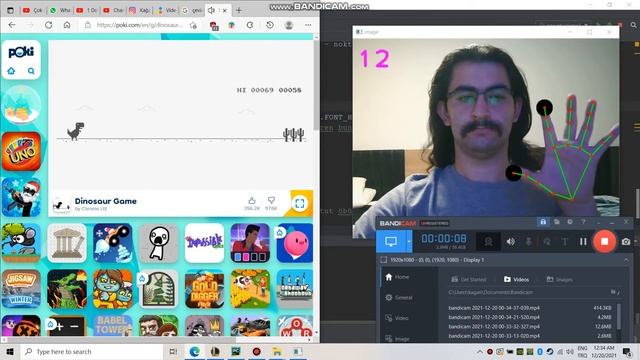 No internet dinosaur game with opencv python hand tracking смотреть онлайн