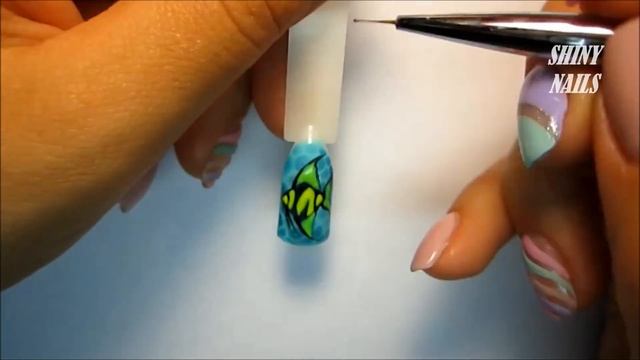 Fish nails. Рыбка на ногтях, битое стекло, морской дизайн по мокрому гель лаку. смотреть онлайн
