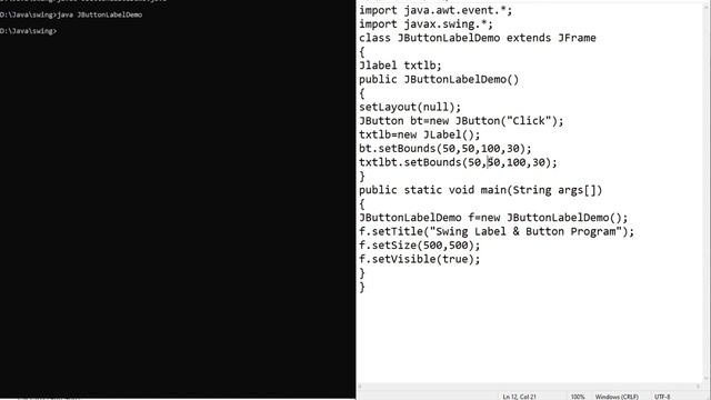 Java Program to demonstrate JButton And JLabel using swing смотреть онлайн