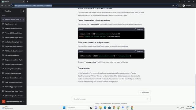 Get unique values from a column using Python смотреть онлайн