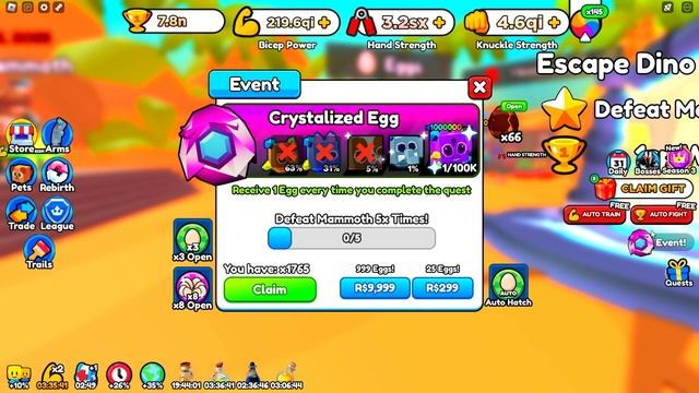 ? ОТКРЫЛ 11500 CRYSTALIZED EGG НА 115000R$ В И ВЫБИЛ... ARM WRESTLE SIMULATOR В РОБЛОКС! ROBLOX смотреть онлайн