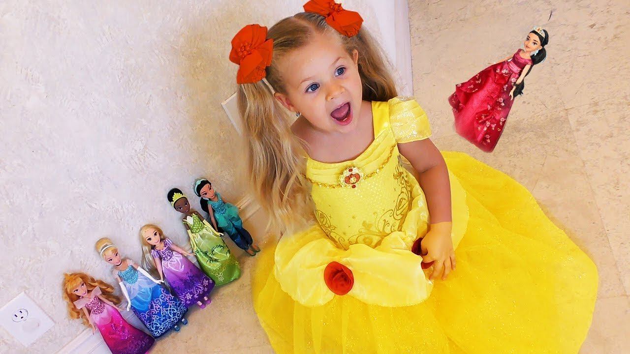 Diana plays Hide and Seek with Disney Princess Dolls Video for kids смотреть онлайн