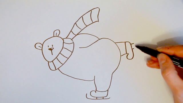Простое рисование - новогодний рисунок медведя на коньках. Сhristmas draw смотреть онлайн