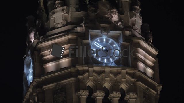 Cybele Palace clock tower at night. Madrid, Spain смотреть онлайн