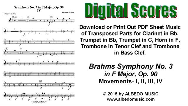Digital Scores- Brahms Symphony No. 3, Op.90 (Transposed Parts Clarinet, Horn, Trumpet, Trombone) смотреть онлайн