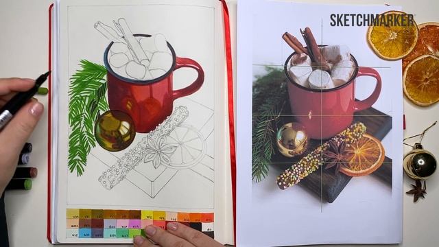 Урок 2 "Ароматное какао" - Новогодний маркерный курс от SKETCHMARKER и Виктории Бондаревой смотреть онлайн