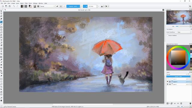 Red umbrella and cat. Speed painting with Krita. смотреть онлайн
