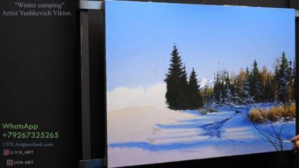 Winter camping (winter landscape painting) Acrylic. Artist - Viktor Yushkevich. #88 photos in 2021.