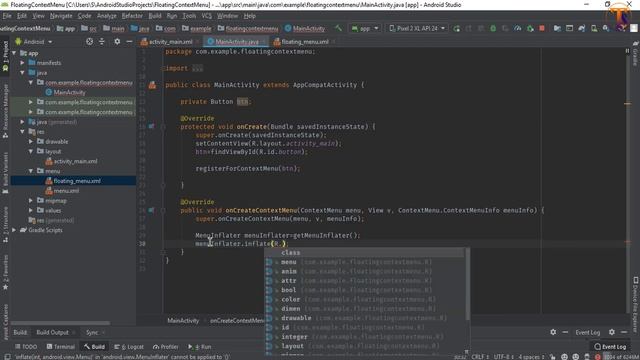 Android tutorial - 51 - How Create Floating Context Menu | Long Click Menu Option смотреть онлайн