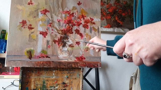 Осень. Калина на окне. Живопись маслом смотреть онлайн