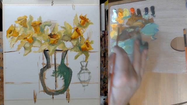 Натюрморт с нарциссами - мастер-класс по масляной живописи. смотреть онлайн