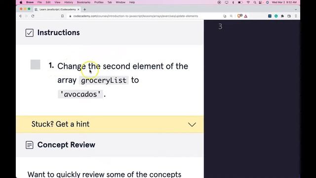 How to Update Elements in an Array with JavaScript, Updating List Items in Arrays on Codecademy смотреть онлайн