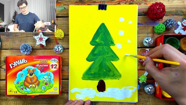 Как нарисовать ЕЛОЧКУ на Новый год очень просто красками от РыбаКит смотреть онлайн