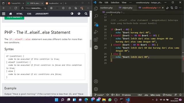 Tutorial PHP 8 Untuk SMK / Pemula | Bagian 5 | Percabangan (if..else..elseif..switch) Pada PHP смотреть онлайн