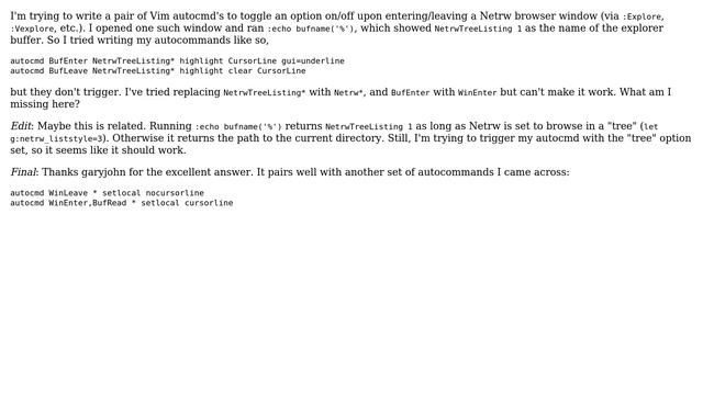 How can I trigger a Vim autocmd when entering a Netrw window? смотреть онлайн