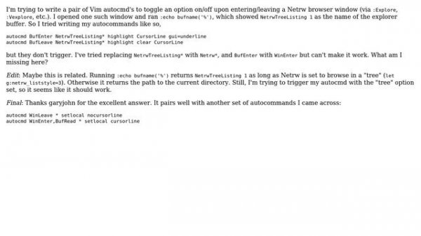 How can I trigger a Vim autocmd when entering a Netrw window?