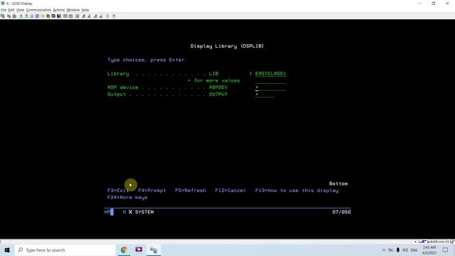 How to see all the objects in library and its size in AS400 смотреть онлайн