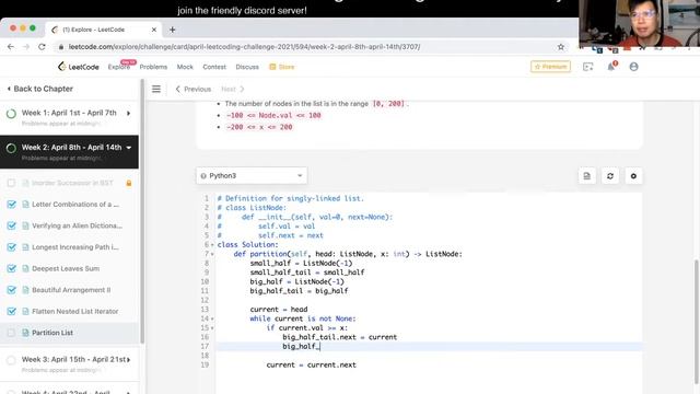 86. Partition List - Day 14/30 Leetcode April Challenge смотреть онлайн