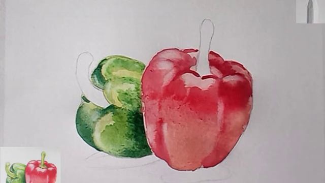 ПЕРЧИК))))❤️? КАК НАРИСОВАТЬ перец! акварель и цветные карандаши?? простой натюрморт? смотреть онлайн