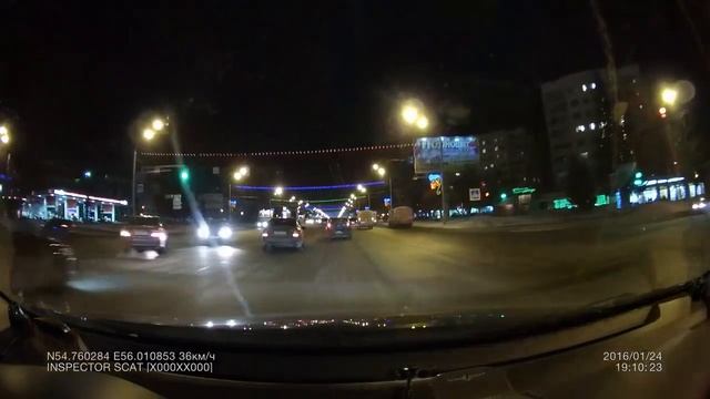 Видеорегистратор + детектор Inspector Scat пример ночной съемки смотреть онлайн