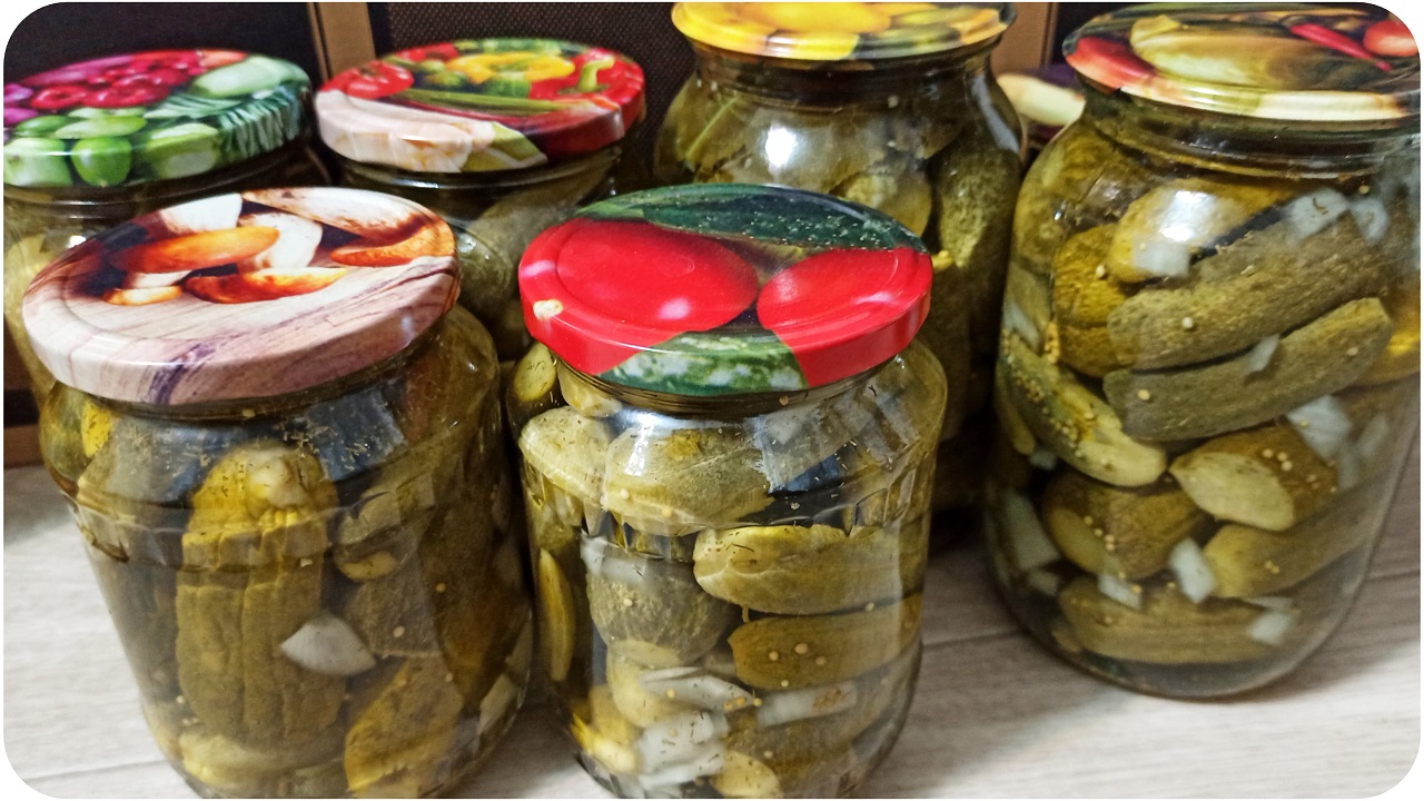 Маринованные огурцы со стерилизацией. Рецепт. Заготовка огурцов на зиму, консервация.