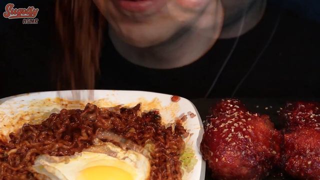 ASMR Jajangmyeon BLACK BEAN NOODLES & Korean SPICY CHICKEN Mukbang 먹방 смотреть онлайн