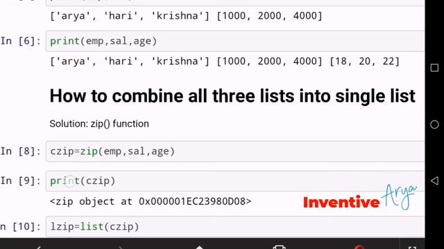 Zip() Function in python with program | Inventivearya смотреть онлайн