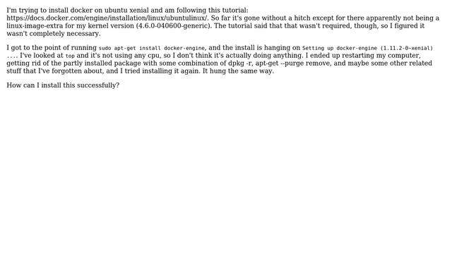 Unix & Linux: Installing docker hangs at "setting up docker-engine" on ubuntu xenial смотреть онлайн