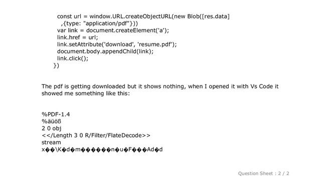 HTML : I'm trying to download a pdf file from a node server to a react client but when I open it, i смотреть онлайн