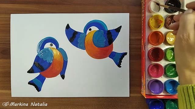 СНЕГИРИ гуашью | рисуем ВЕСНУ | контраст и нюанс | стишки про снегирей смотреть онлайн