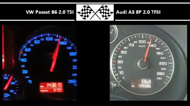 VW Passat B6 2.0 TSI VS. Audi A3 8P 2.0 TFSI - Acceleration 0-100km/h смотреть онлайн