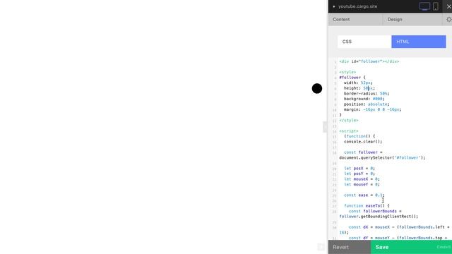 Circle and Fly following cursor (custom cursor animation for Cargo Collective) смотреть онлайн