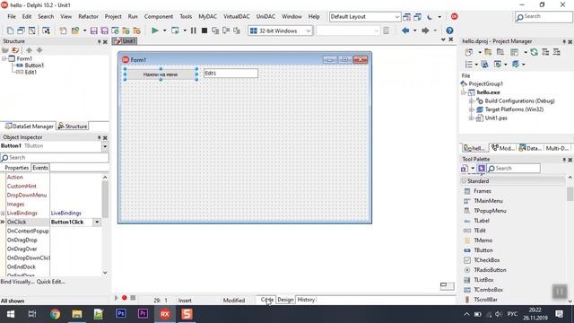 Программирование в Delphi / Урок 1. Знакомство со средой разработки. Приложение "Привет, мир!" смотреть онлайн