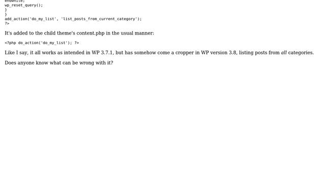 Wordpress: Function to list posts from current post's category fails in WP 3.8 смотреть онлайн