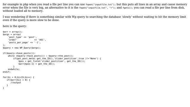 Wordpress: Exec wp query in slow motion to avoid memory error? смотреть онлайн