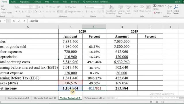 Horizontal And Vertical Analysis Of Financial Statements In Excel