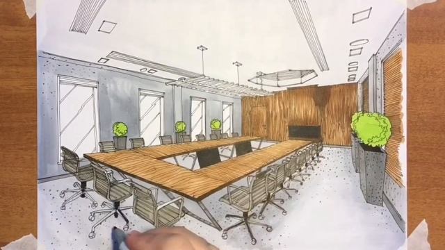 New sketch/ Рисую интерьер офиса/ Часть 1/ COPIC MARKERS/ Sketch of the meeting room in the office смотреть онлайн
