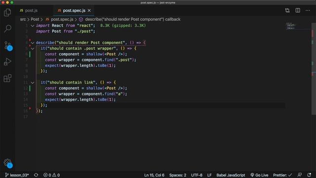 Jest + Enzyme #3 Тестирование отрисовки (Testing Rendering) смотреть онлайн