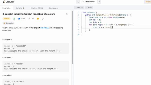 Leetcode | 3. Longest Substring Without Repeating Characters | Medium | Java Solution смотреть онлайн