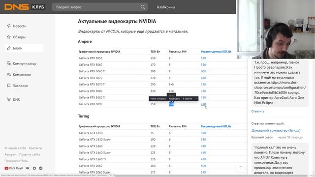 Таблица потребления новых и старых видеокарт Nvidia и AMD смотреть онлайн