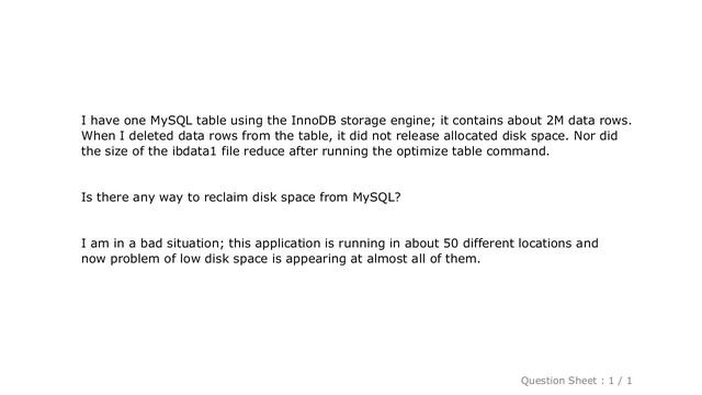 MySQL : MySQL InnoDB not releasing disk space after deleting data rows from table смотреть онлайн