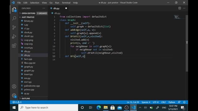 Depth First Search (DFS) for a graph using python programming смотреть онлайн
